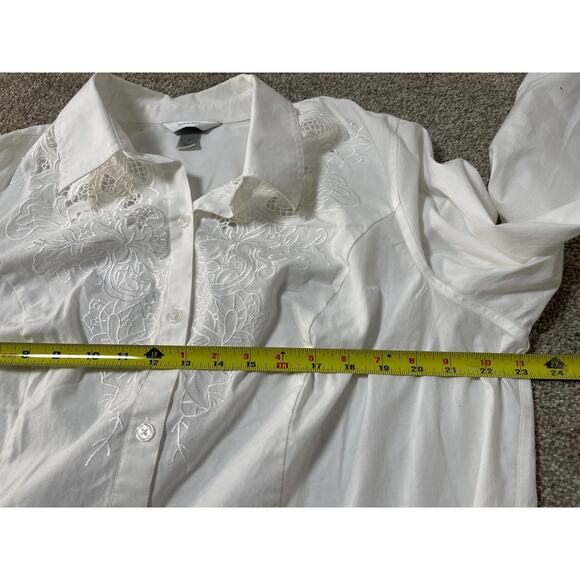 CJ Banks Womens Collared Academia Business Embroidered Button-Up Blouse White 1X - Picture 10 of 10